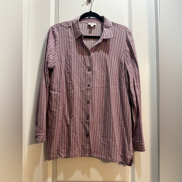 J Jill Lavender Stripe button down shirt large long sleeve armpit to armpit 22” - Picture 5 of 13